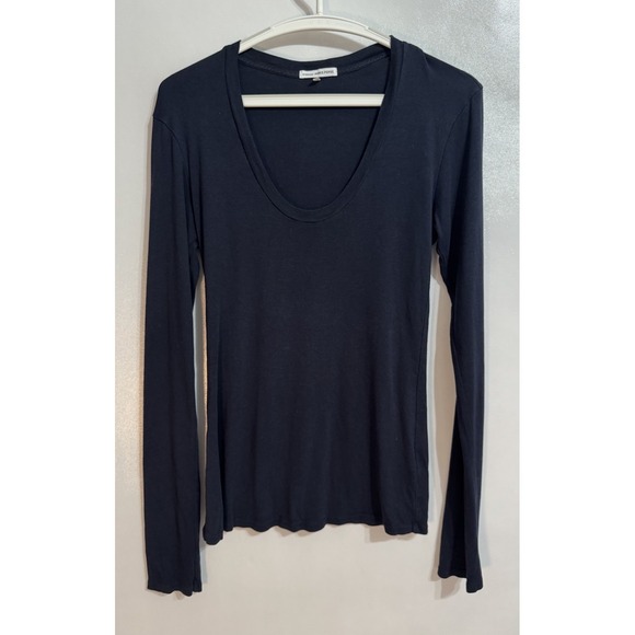 James Perse Tops - James Perse Size 3 Navy Blue Supima Modal Slub Long Sleeve Shirt Scoop Neck EUC